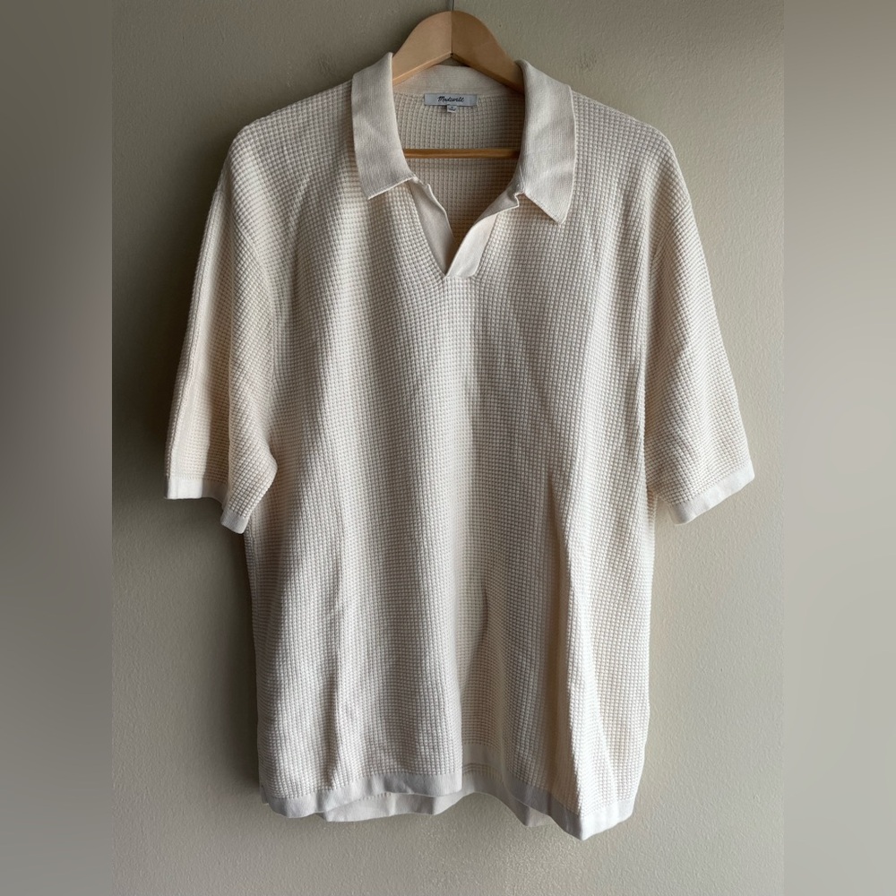 Madewell Men Ivory Johnny Collar Short Sleeve Sweater Polo Size Medium